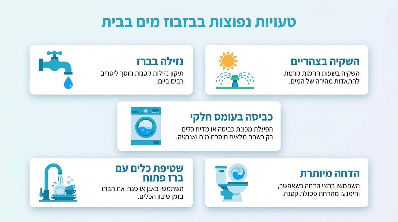 טעויות נפוצות שמבזבזות מים
