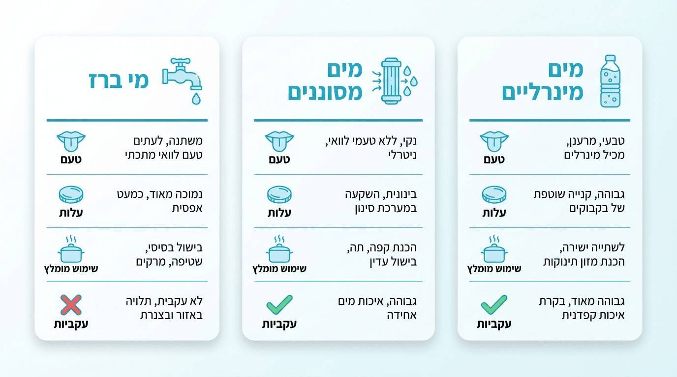 השוואת סוגי מים לבישול - מי רווה