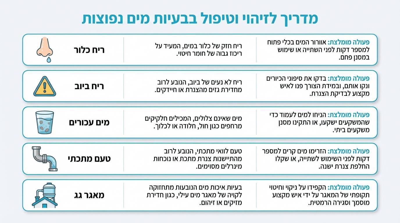 טבלת הנחיות לפי סוג בעיה במים