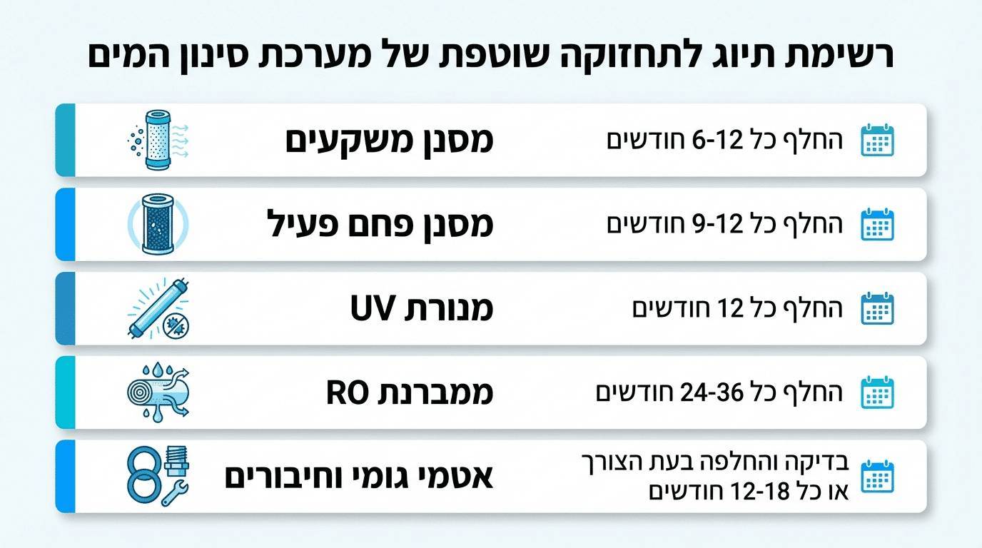 צ'קליסט תחזוקה למטהר מים לפי רכיב
