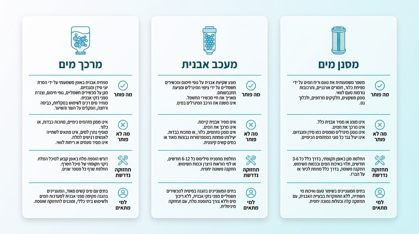 השוואת שלושה סוגי פתרונות לבעיות מים קשים